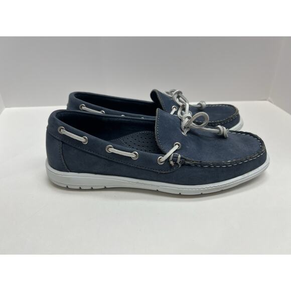 Allen Edmonds Men's Ely Leather Boat Shoes with Ties Navy Size 8 D - Picture 1 of 9